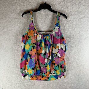 Swim Solutions Blouson Underwire Tankini Top Women 20W Multi Floral Shirred Neck